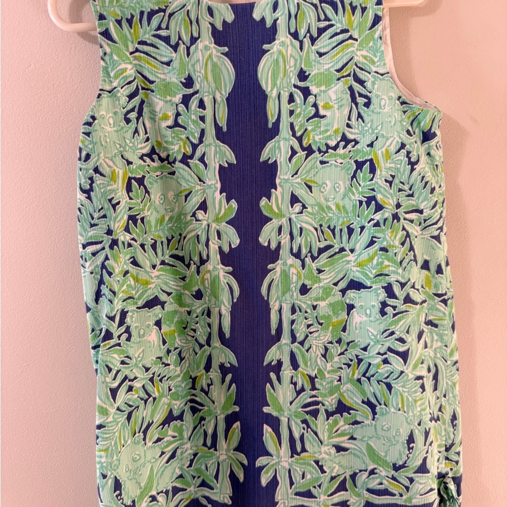 Lilly Pulitzer Green and Navy Floral-Leaf Shift Dress